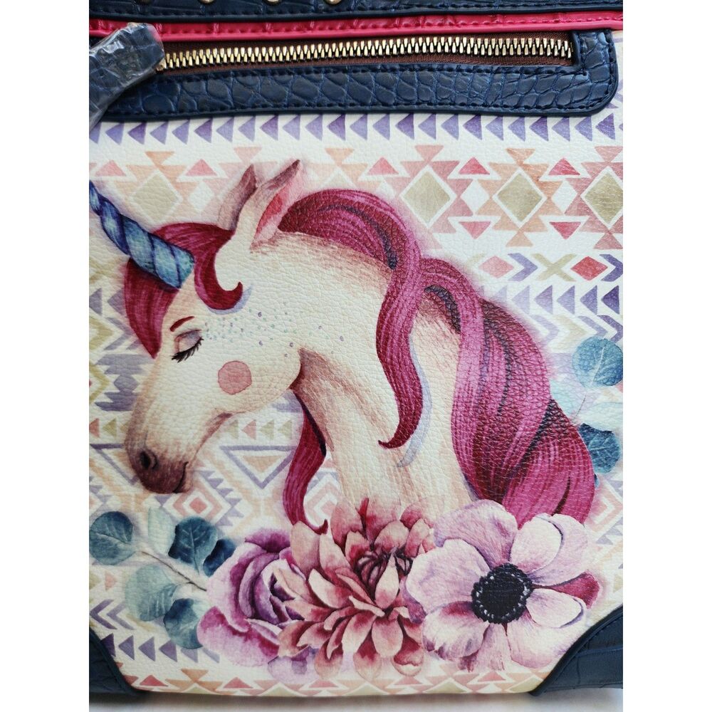 NWT B Brentano Vegan Leather Unicorn Aztec Graphic Crossbody Bag - Picture 3 of 4